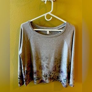 So soft, sure to be your go to for comfort, grey knit with floral along bottom.